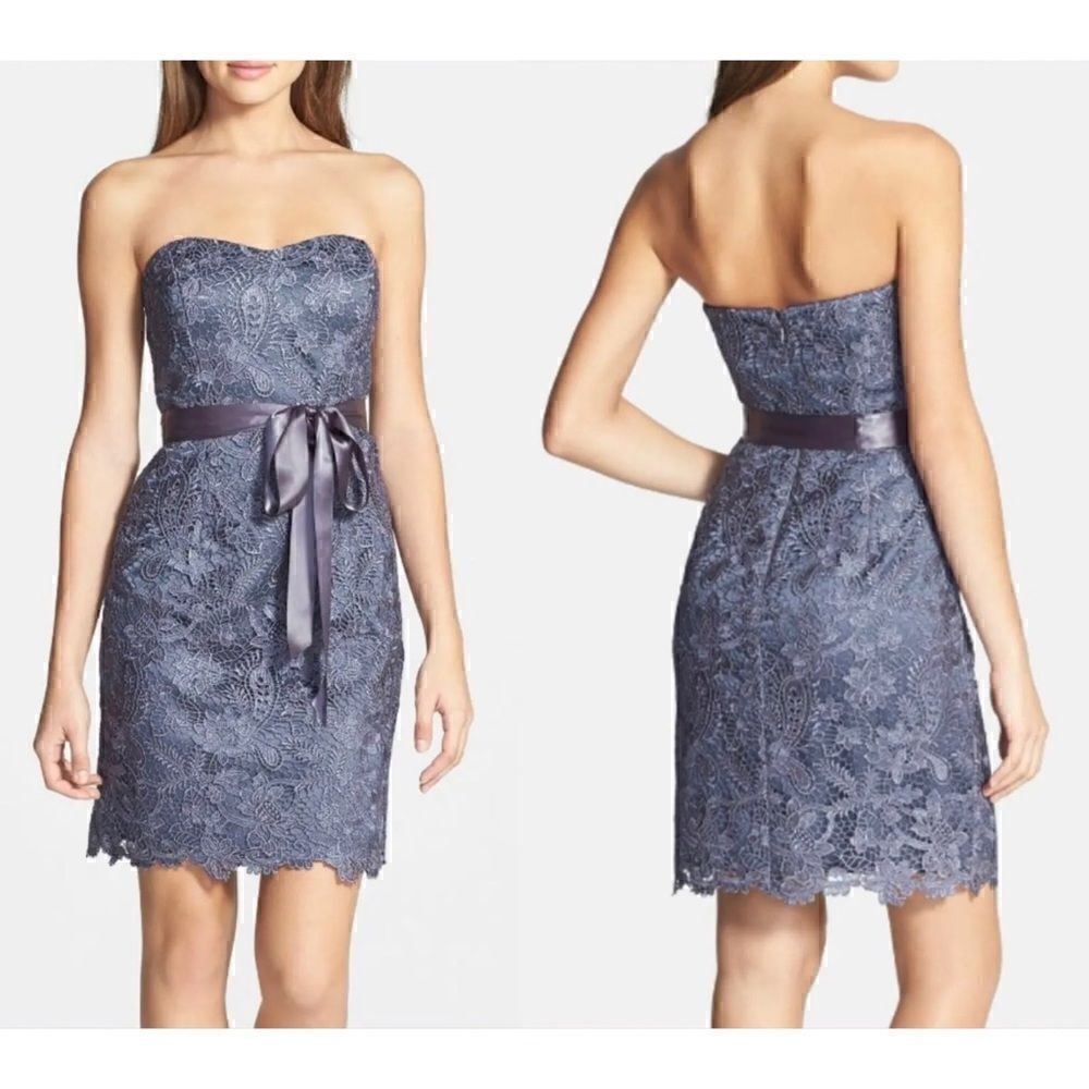 Adrianna Papell Purple Strapless Lace Dress, Size 4